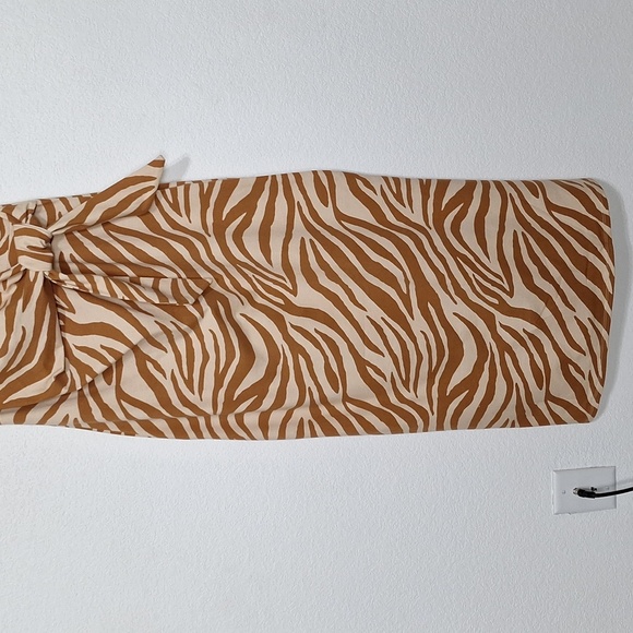 Animal Print NEW Brown Tan Academia Waist Tie Party Maxi Dress Size XS - Picture 6 of 10